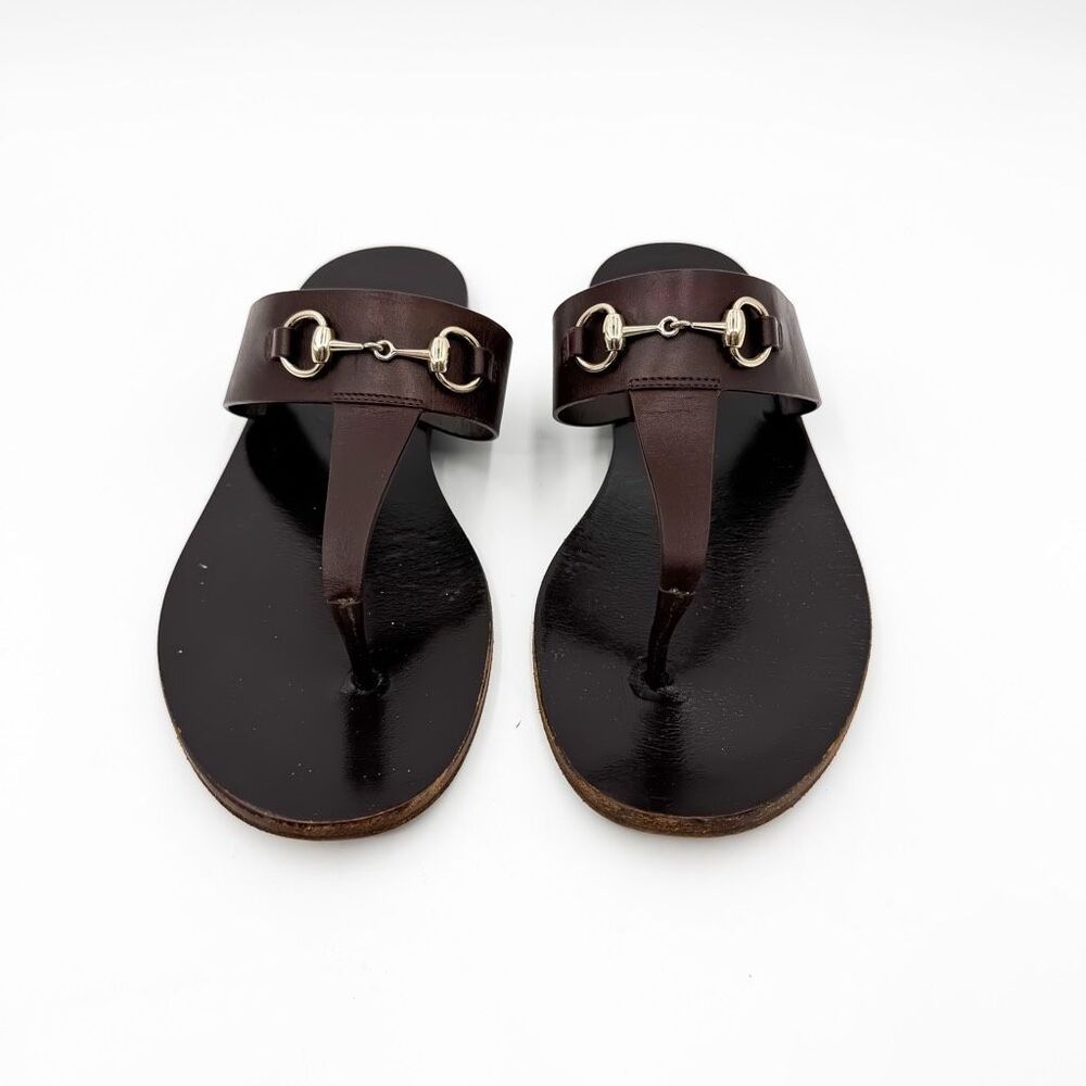 Gucci Horsebit Sandals Flat Slides Brown Leather EU 38 US 8 - Picture 3 of 13